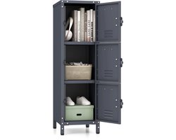 COSTWAY Metalen archiefkast 30 x 35 x 100 cm, metalen kast met 3 afsluitbare deuren, verstelbare poten, kantelbeveiliging, vintage bureaukast voor kantoor, school, studio