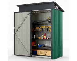 COSTWAY metalen tuinhuis, 150 x 90,5 x 185 cm | 1,5 m³, gereedschapsschuur met lessenaarsdak en deur, afsluitbare gereedschapsschuur, tuinhuisje, tuinschuur, tuinschuur voor buiten (groen)