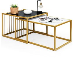 COSTWAY Moderne nesttafels set van 2, stapelbare salontafels bijzettafel set, waterdicht gemarmerde tafelblad, gemakkelijke montage, vrije combinatie, industrieel ontwerp, ideaal voor kleine ruimten