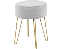 COSTWAY Moderne ronde fluwelen voetensteun kruk, fluwelen ottomaans met stevige metalen poten, beklede gestoffeerde kaptafel stoel, fluwelen voetenbankje bijzettafel voor woonkamer en slaapkamer (Grijs)