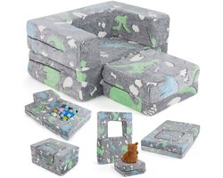 COSTWAY Modulaire kinderbank, lichtgevende speelbank, modulaire bank met afneembare en machinewasbare flanellen hoes, peuterbank voor speelkamer en kinderkamer