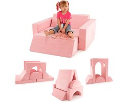 COSTWAY Modulaire kinderbank, speelbank, modulaire bank met afneembare overtrek, peuterbank voor speelkamer en kinderkamer om te spelen, vorm te geven en te slapen