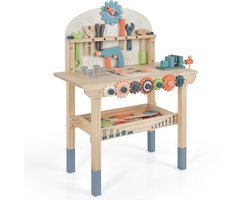 COSTWAY Montessori Gereedschapsbank voor kinderen, speelwerkbank van hout met magnetisch frame, opbergrek en accessoires, werkbank met gereedschapsset Montessori voor kinderen vanaf 3 jaar