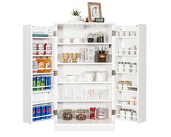 COSTWAY Multifunctionele kast, opbergkast met 6 verstelbare planken, keukenkast voor eetkamer, woonkamer, wit