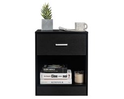 COSTWAY Nachtkastje, 45 x 42,5 x 55 cm, bijzettafel met lade en open vak, modern, voor woonkamer en slaapkamer, zwart