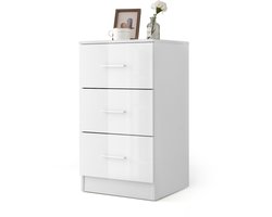 Costway Nachtkastje met 3 laden, hoogglans, nachtkast voor boxspringbed, 37 x 34 x 66,5 cm, wit