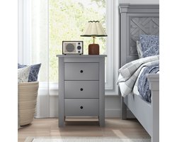 COSTWAY Nachtkastje met 3 laden, nachtkastje voor boxspringbed, bijzettafel, nachtkastje voor woonkamer, slaapkamer, grijs, 46 x 37 x 65 cm