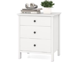 COSTWAY Nachtkastje met 3 laden, nachtkastje voor boxspringbed, nachtkastje, bijzettafel voor slaapkamer, woonkamer, 56 x 45 x 66 cm (wit)