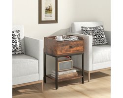 COSTWAY Nachtkastje met lade, bijzettafel met open plank, banktafel met verstelbare voetkussens, nachtkastje boxspringbed voor slaapkamer, woonkamer, rustiek bruin, 42 x 30 x 60 cm