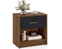 COSTWAY Nachtkastje met lade, kleine bijzettafel met open vak, banktafel, nachtkastje, nachtkastje voor slaapkamer, woonkamer, 38,5 x 28 x 40,5 cm (bruin + zwart)