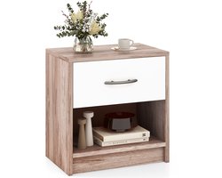 COSTWAY Nachtkastje met lade, kleine bijzettafel met open vak, banktafel, nachtkastje, nachtkastje voor slaapkamer, woonkamer, 38,5 x 28 x 40,5 cm (eiken + wit)