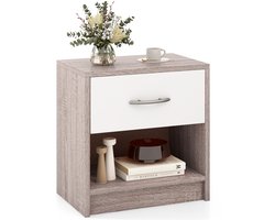 COSTWAY Nachtkastje met lade, kleine bijzettafel met open vak, banktafel, nachtkastje, nachtkastje voor slaapkamer, woonkamer, 38,5 x 28 x 40,5 cm (lichtgrijs + wit)