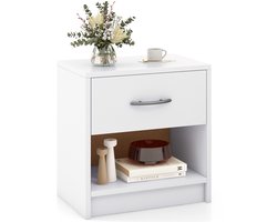 COSTWAY Nachtkastje met lade, kleine bijzettafel met open vak, banktafel, nachtkastje, nachtkastje voor slaapkamer, woonkamer, 38,5 x 28 x 40,5 cm (wit)