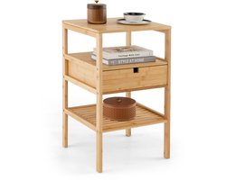 COSTWAY Nachtkastje van bamboe, 3-traps bijzettafel met lade en lattenplank, nachtkastje voor boxspringbed, nachtkastje voor slaapkamer en woonkamer, 40 x 40 x 68 cm