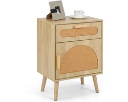 COSTWAY Nachtkastje van rotan, nachtkastje met lade en kast, bijzettafel, banktafel, nachtkastje in boho-stijl voor slaapkamer, woonkamer, 45 x 30 x 61 cm