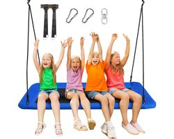 COSTWAY Nestschommel, vierkant, tot 320 kg belastbaar, 150 x 80 cm, boomschommel met 100-180 cm verstelbaar touw, kinderschommel, outdoor tuinschommel voor kinderen en volwassenen (blauw)