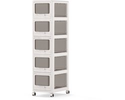 COSTWAY Nischenkast met wielen, niswagen met 5 laden | 30 cm breed nisrek, smalle opbergwagen, badkamerrolwagen voor badkamer, slaapkamer, wit