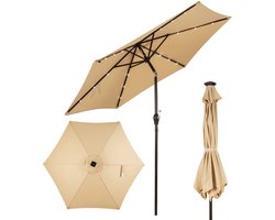 COSTWAY Ø270cm LED parasol, tuinparasol, marktscherm met zonnelichting, terrasparasol zeshoek, zwengelparasol, strandscherm, zweefparasol, hangscherm, kleurkeuze