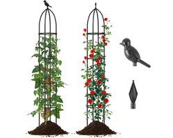 COSTWAY Obelisk Set van 2 klimhulpen, 197 cm, rankobelisk van gecoat metaal, 4 koppen, 4 verstelbare hoogtes, vrijstaand, rankzuil, tuin, voor klimplanten, bloemen, rozen