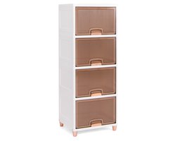 COSTWAY Opbergdoos, 150 l, set van 4 kunststof dozen, stapelbare voorraaddozen, opbergdozen met magnetische deuren en houten poten, 45 x 38 x 117 cm, wit