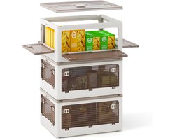 COSTWAY Opbergdozen met deksel, 90 liter, toegankelijk vanaf 5 zijden, set van 3 stapelboxen op wieltjes, opbergkisten inklapbaar, kunststof, veilige sluiting, transparant