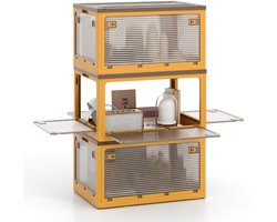 COSTWAY Opbergdozen, opvouwbaar, 98 l, 3 stapelboxen, opbergcontainers, kunststof doos met deksel, wielen en 5 deuren, rolboxen voor thuis, op kantoor en op de camping, geel