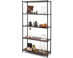 COSTWAY Opbergrek met flexibele montage, 5 niveaus, industriële boekenkast, staand rek voor woonkamer, slaapkamer en keuken, 80 x 29 x 154 cm