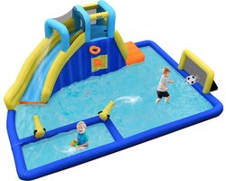 COSTWAY Opblaasbaar springkasteel met waterglijbaan trampoline, waterspeelcentrum, waterpark, Kinderzwembad 525 x 373 x 205 cm (zonder opblaasapparaat)