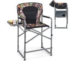 COSTWAY Opvouwbare campingstoel, hoge klapstoel met zijtafel, afneembare voetensteun, bekerhouder, vouwstoel, regisseursstoel, visstoel voor jacht, vissen, kamperen, draagvermogen 150 kg