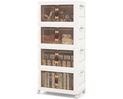 COSTWAY Opvouwbare opbergdoos met deksel, 135 l boxen opslag, set van 4 kunststof stapelbare opbergdozen met wielen en deuren, stapelboxen kunststof, 49,5 x 31,5 x 112,5 cm, wit