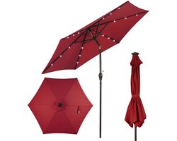 COSTWAY Parasol 270 cm met led-verlichting, tuinparasol met zwengel, aan beide zijden 30° knikbaar, terrasparasol met 6 ribben, marktscherm voor tuin, balkon, terras, rood