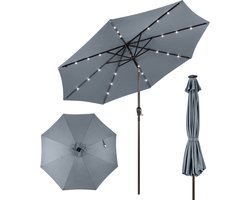 COSTWAY Parasol 300 cm met led-verlichting, parasolvoet niet inbegrepen, tuinparasol met zwengel, aan beide zijden 30° knikbaar, terrasparasol met 8 ribben, marktscherm voor tuin, balkon (grijs)