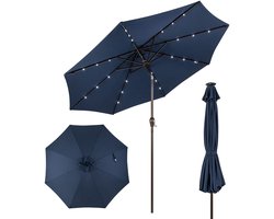 COSTWAY Parasol 300 cm met led-verlichting, parasolvoet niet inbegrepen, tuinparasol met zwengel, aan beide zijden 30° knikbaar, terrasparasol met 8 ribben, marktscherm voor tuin, balkon (donkerblauw)
