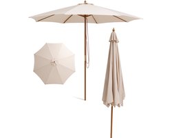 COSTWAY Parasol 300 cm, Parasolvoet Niet Inbegrepen, houten tuinparasol, balkonscherm, terrasparasol, marktscherm voor tuin, balkon, terras, zwembad, beige