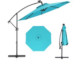 COSTWAY Parasol 300 cm, zweefparasol met 32 ledlampen op zonne-energie en zwengel, hellingshoek verstelbaar, tuinparasol, marktparasol, terrasparasol voor tuin, zwembad, terras