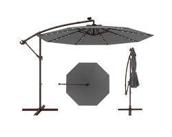 COSTWAY Parasol 300 cm, zweefparasol met 40 ledlampen op zonne-energie en zwengel, tuinscherm, marktparasol, terrasparasol voor tuin, zwembad, terras, antraciet, antraciet, 300 cm