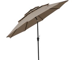 COSTWAY Parasol met 3 verdiepingen, 300 cm tuinscherm, windbestendig, stabiel, terrasparasol met zwengel, aan beide zijden 30 graden kantelbaar, balkonscherm, geventileerd, marktscherm voor tuin