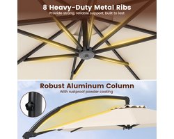 COSTWAY Parasol met standaard, 330 cm, aluminium zweefparasol met zwengel, 360 graden draaibaar, hellingshoek traploos verstelbaar, grote tuinparasol, terrasparasol voor tuin, terras