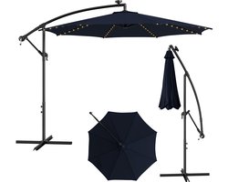 COSTWAY Parasol Ø300cm, LED Solar zweefparasol met 112 LED-lampen, tuinparasol, zwengel, marktscherm met zwengel voor tuin, binnenplaats, terras (marineblauw)