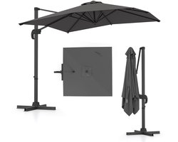 COSTWAY Parasol, rechthoekig, 250 x 250 cm, grote zweefparasol met zwengel, kantelbaar, 360 graden draaibaar, terrasparasol, marktscherm voor tuin, terras, balkon, grijs