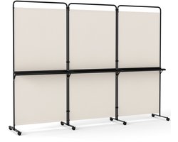 COSTWAY Paravent ruimteverdeler op wielen, opvouwbare scheidingswand, 3-delig, met 3 planken en metalen frame, inkijkbescherming voor kantoor, woonkamer, slaapkamer en tuin, 259 x 44 x 188 cm (beige)