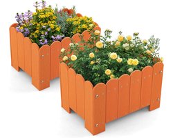 COSTWAY Plantenbak, 2 stuks, weerbestendig, HDPE, tuinbloembak rechthoekig, bloembed met afvoergaten, verhoogd bloembed, plantenbed, plantenbak, bloembak (45 x 32 x 30 cm, oranje)