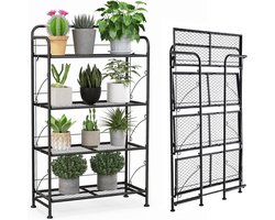 COSTWAY Plantenstandaard, 4 etages, inklapbaar, metalen bloemenstandaard, bloemenrek met verstelbare plank, tot 40 kg, plantenrek, bloementrap, plantentrap, tuin, terras, balkon