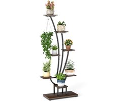 COSTWAY Plantenstandaard met groeilampen, 8 verdiepingen tellend plantenrek, bloemenstandaard voor binnen, bloementrap van metaal hout, bloemenrek voor binnen, tuin, balkon, 67 x 30 x 156 cm