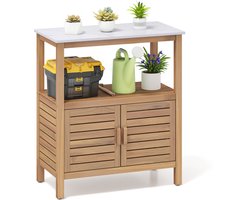 COSTWAY Plantentafel met onderkast, houten tuinkast, terraskast met werkblad, opbergvak en kast, outdoor opbergkast voor tuin, terras, balkon, 80 x 40 x 90,5 cm