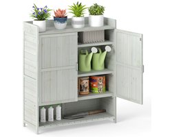 COSTWAY Plantentafel met onderkast, tuinkast met werkblad, afneembare planken en 2 deuren, kast outdoor, weerbestendig, tuinwerktafel, hout, voor tuin, terras, balkon, grijs