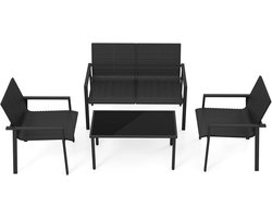 COSTWAY Polyrotan tuinmeubelset, 4-delig, terrasmeubels, zitgroep, zitgroep voor 4 personen, tuinmeubelen incl. 2 stoelen, bank & tafel, voor tuin, terras, zwembad (zwart)