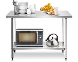 COSTWAY Roestvrijstalen keukentafel, werktafel, roestvrijstalen tafel met in hoogte verstelbare plank, voorbereidingstafel gastronomietafel, opbergtafel voor keuken, restaurant, zilver