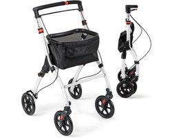 COSTWAY Rollator smal voor woning, indoor huisrollator, opvouwbaar en licht, incl. dienblad, mand, 4 wielen en remmen, 5-voudig in hoogte verstelbaar, loophulp voor senioren, gewonden, wit + zwart