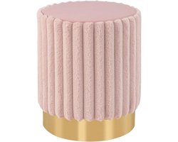 COSTWAY Ronde fluwelen voetenbank met stevige metalen voet, 37 x 43 cm, voor woonkamer, slaapkamer, make-upkamer, roze